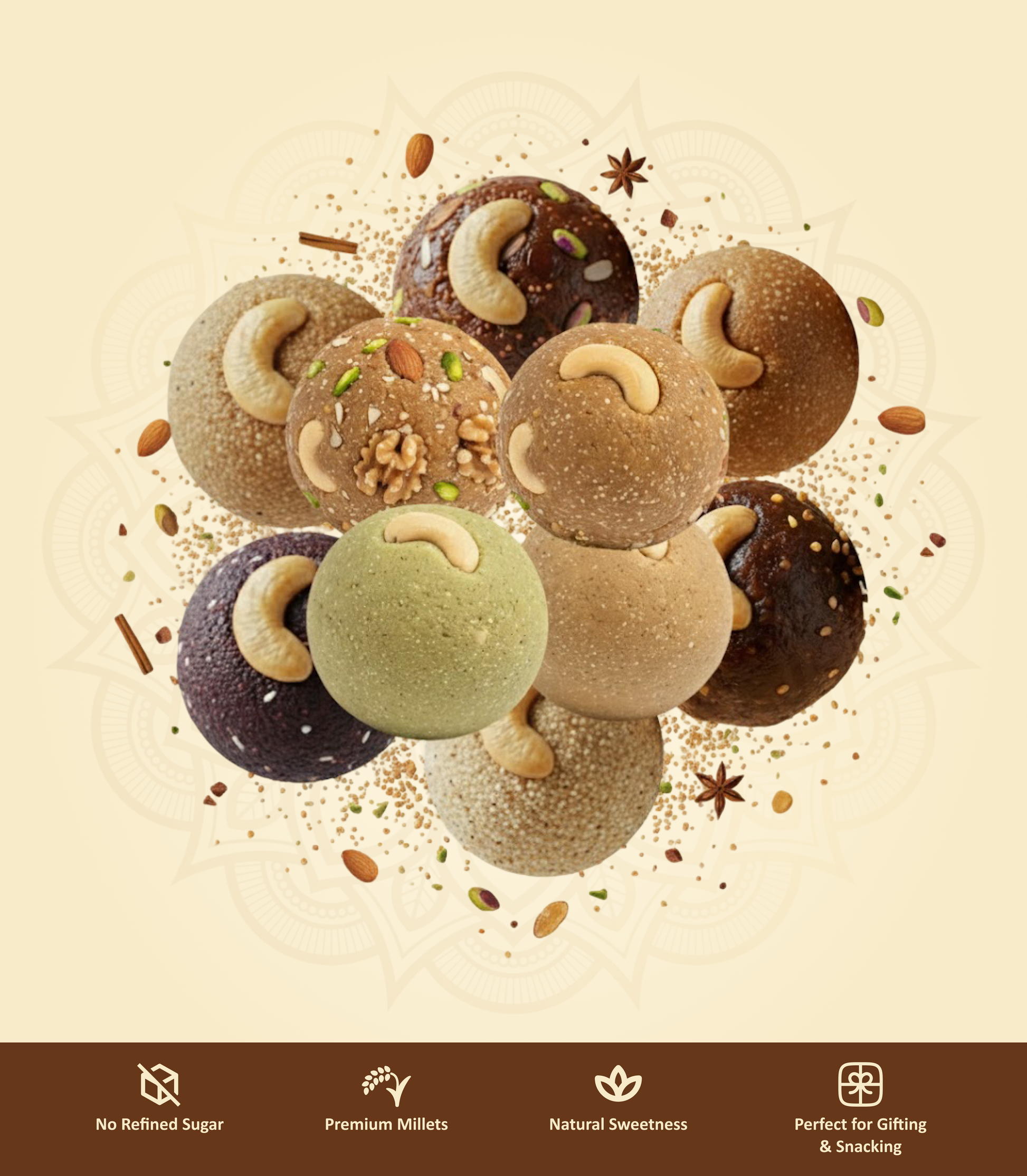 Assorted Ghee Laddu with various toppings