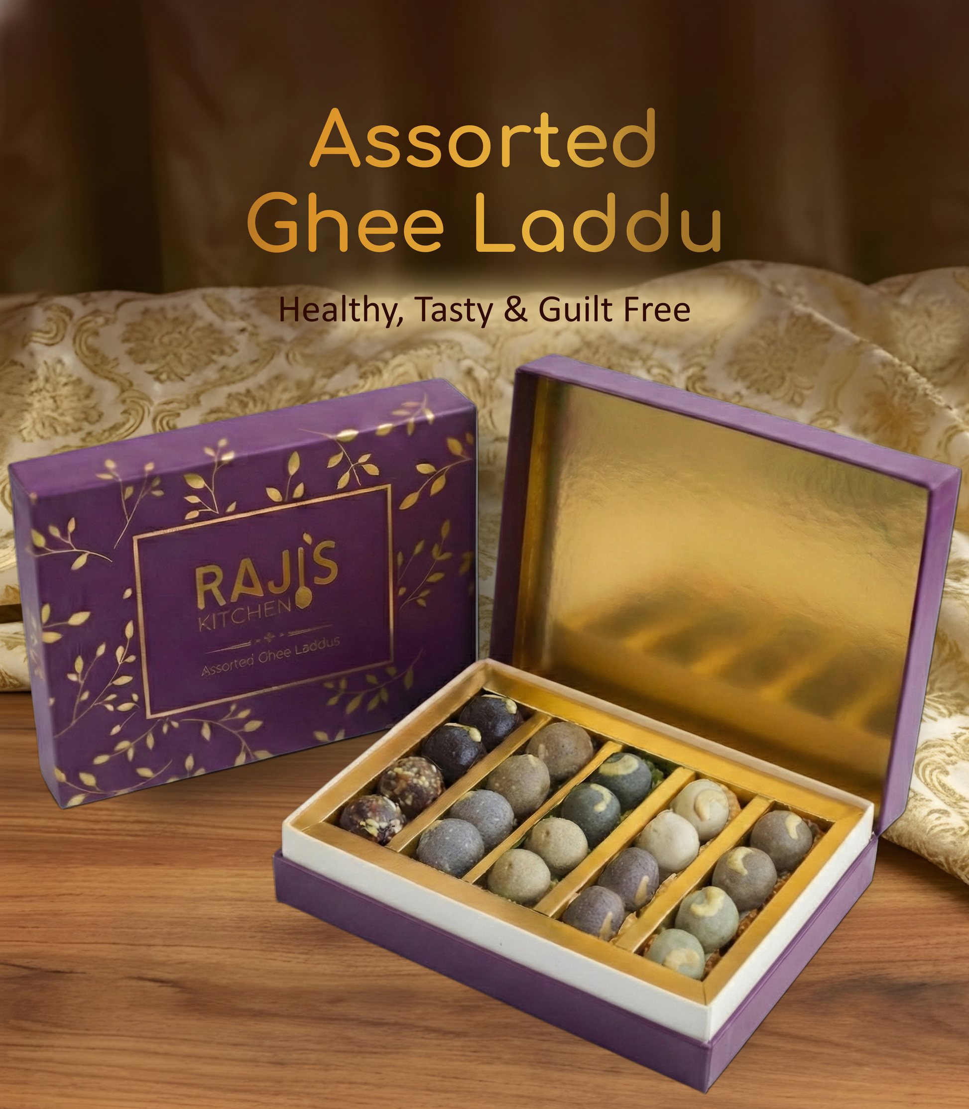 Assorted Ghee Laddu in the packaging box