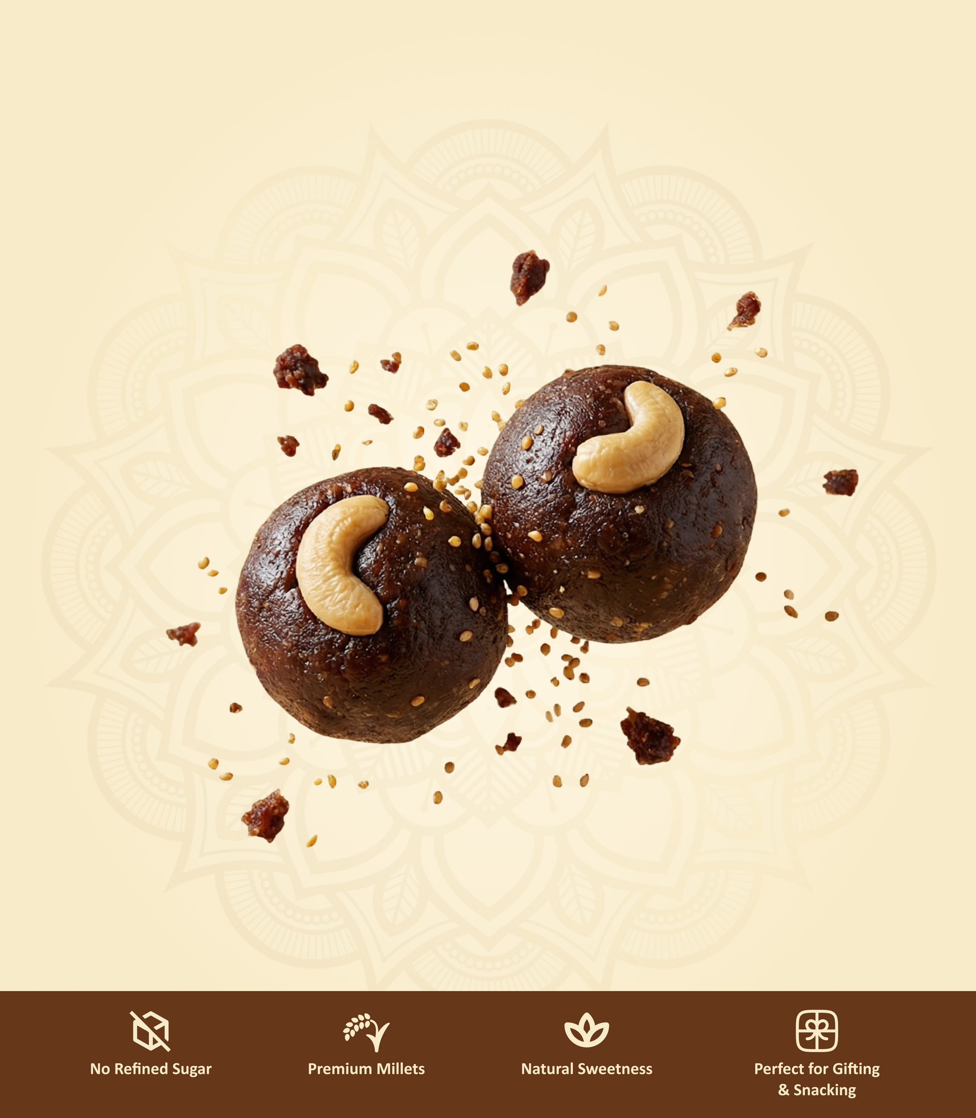 Dates and Seeds Laddu with cashew toppings