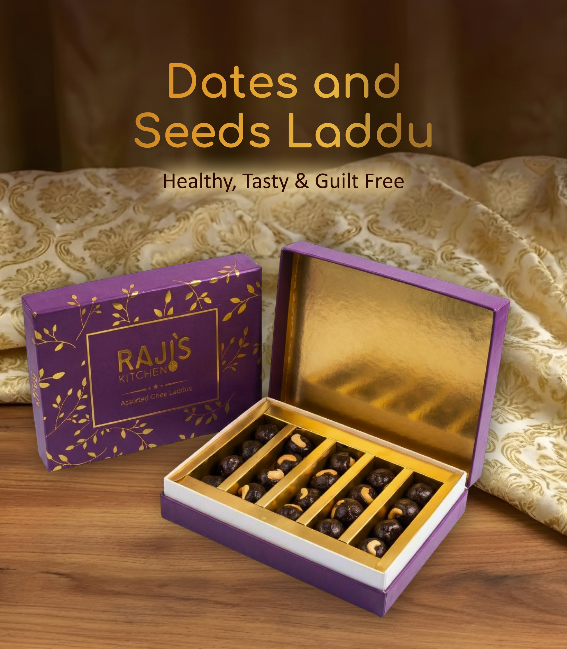 Dates and Seeds Laddu in the packaging box