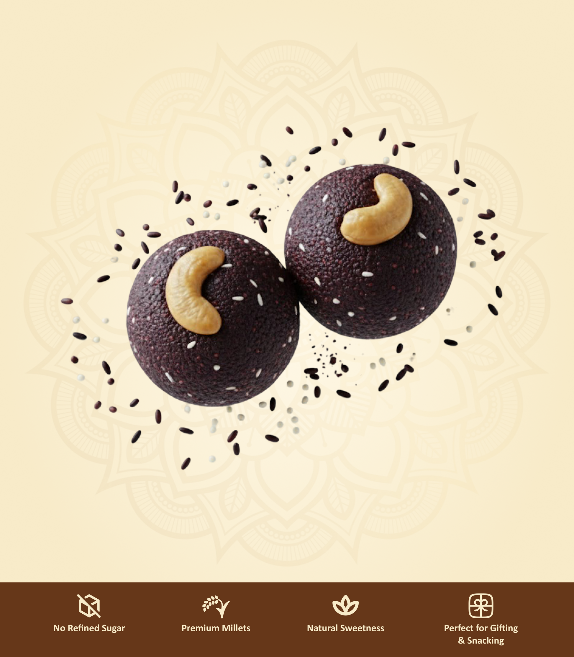 Karuppu Kavuni Laddu with cashew toppings