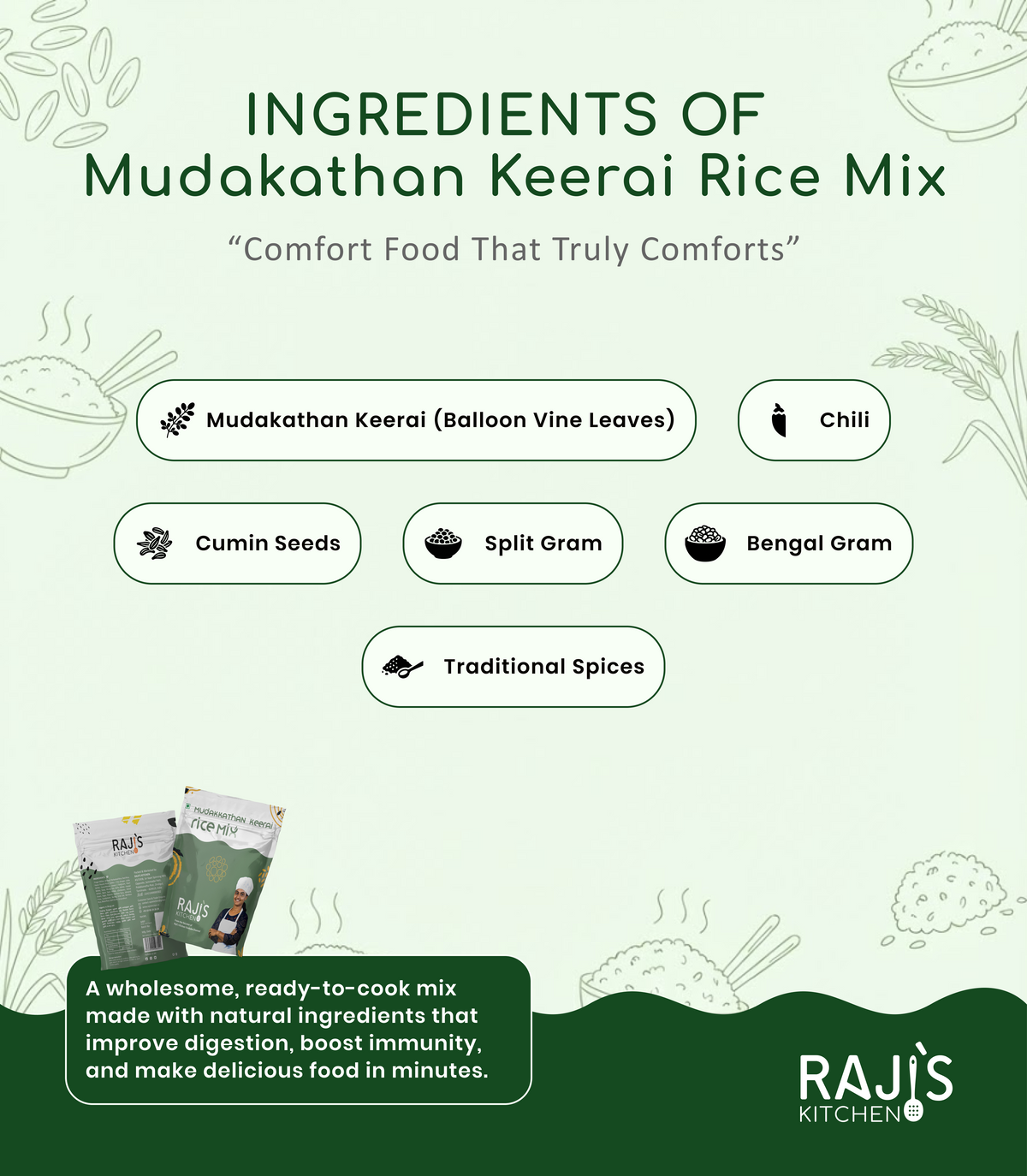 ingredients of mudakathan keerai rice mix