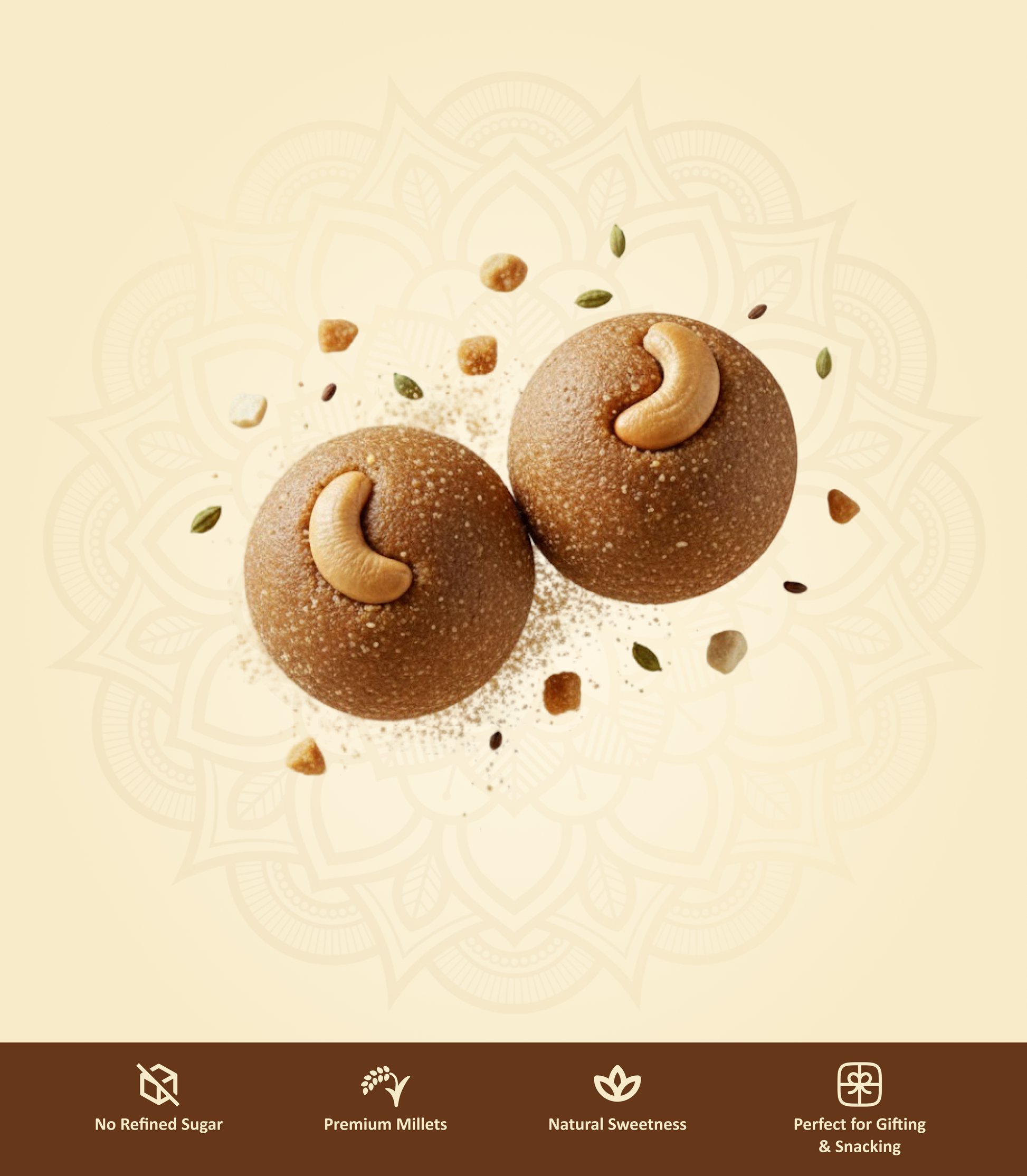 Sprouted Ragi Laddu with cashew toppings