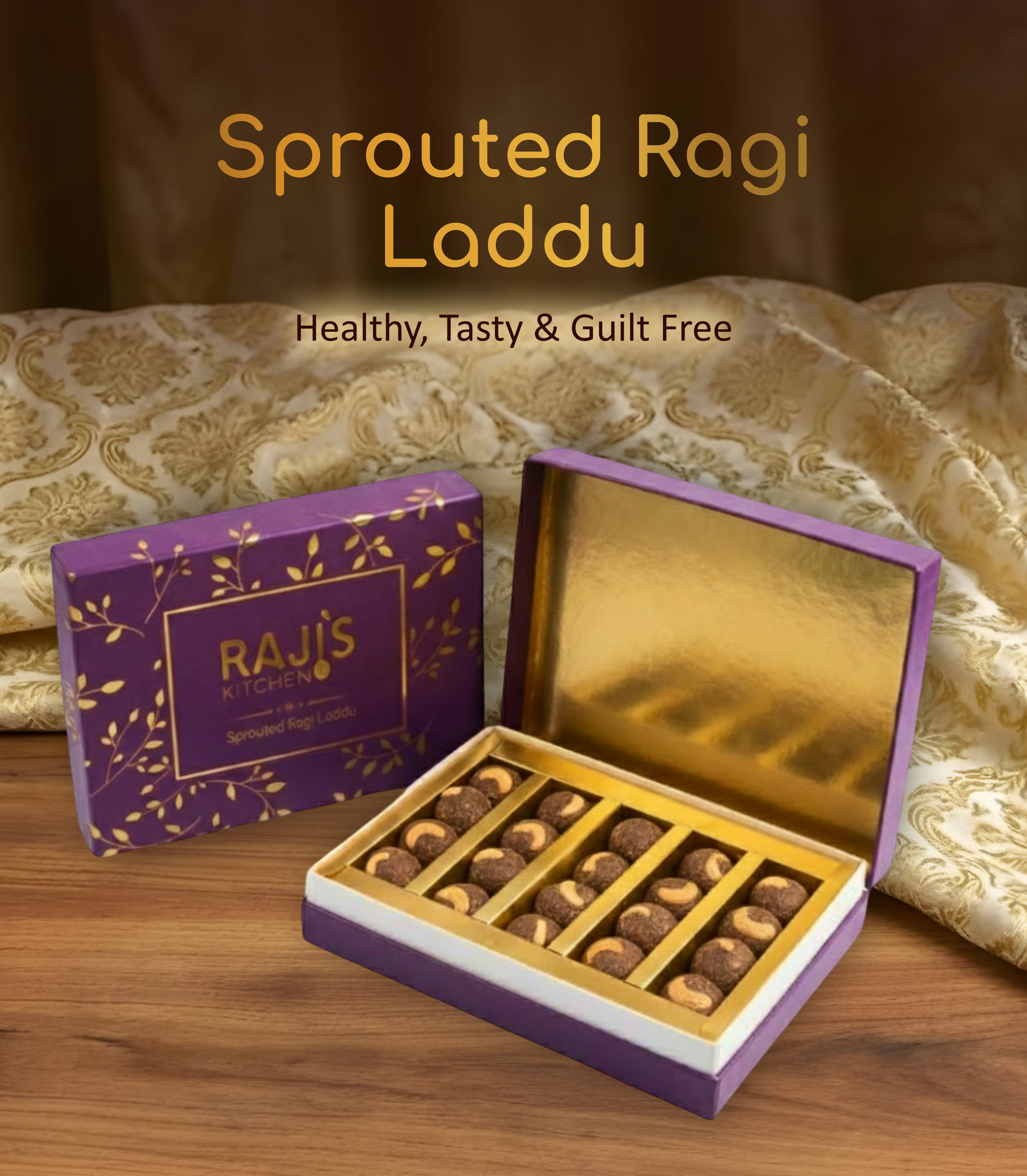 Sprouted Ragi Laddu in the packaging box